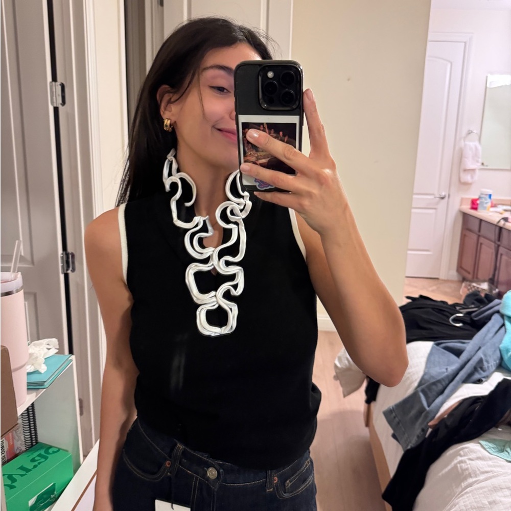 Belldini Black and White Chain Detail Blouse